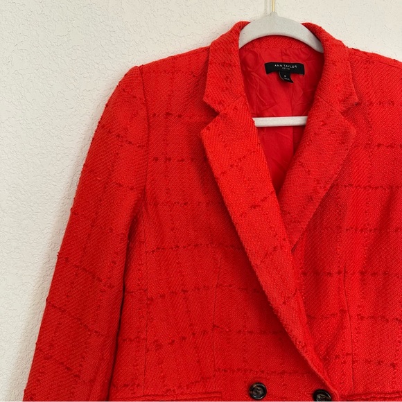 Ann Taylor Petite Tweed Double Breasted Blazer Vermillion Kiss Size 8P - Picture 5 of 12
